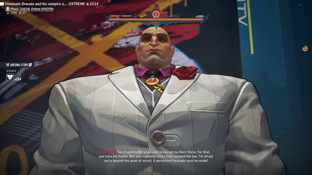 Up close shot of kingpin's face during boss fight in marvel rivals