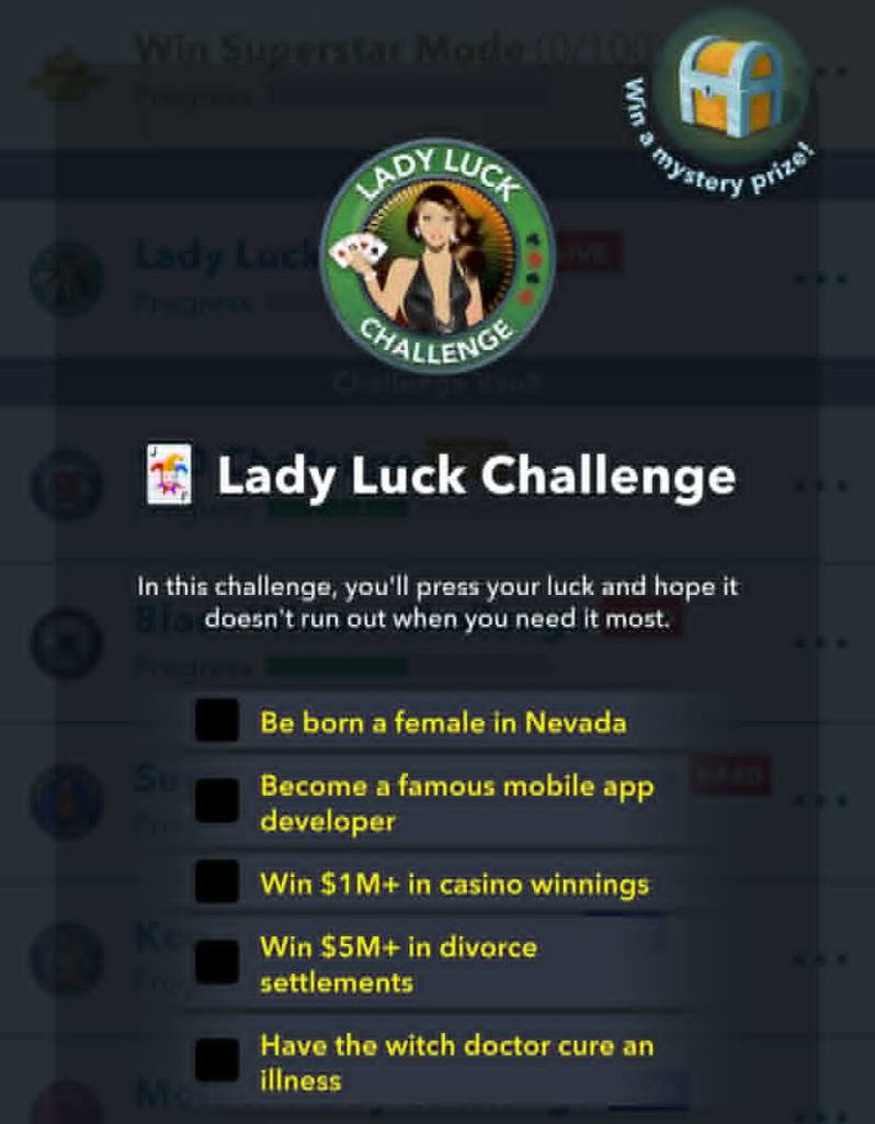 Lady Luck challenge goals in BitLife