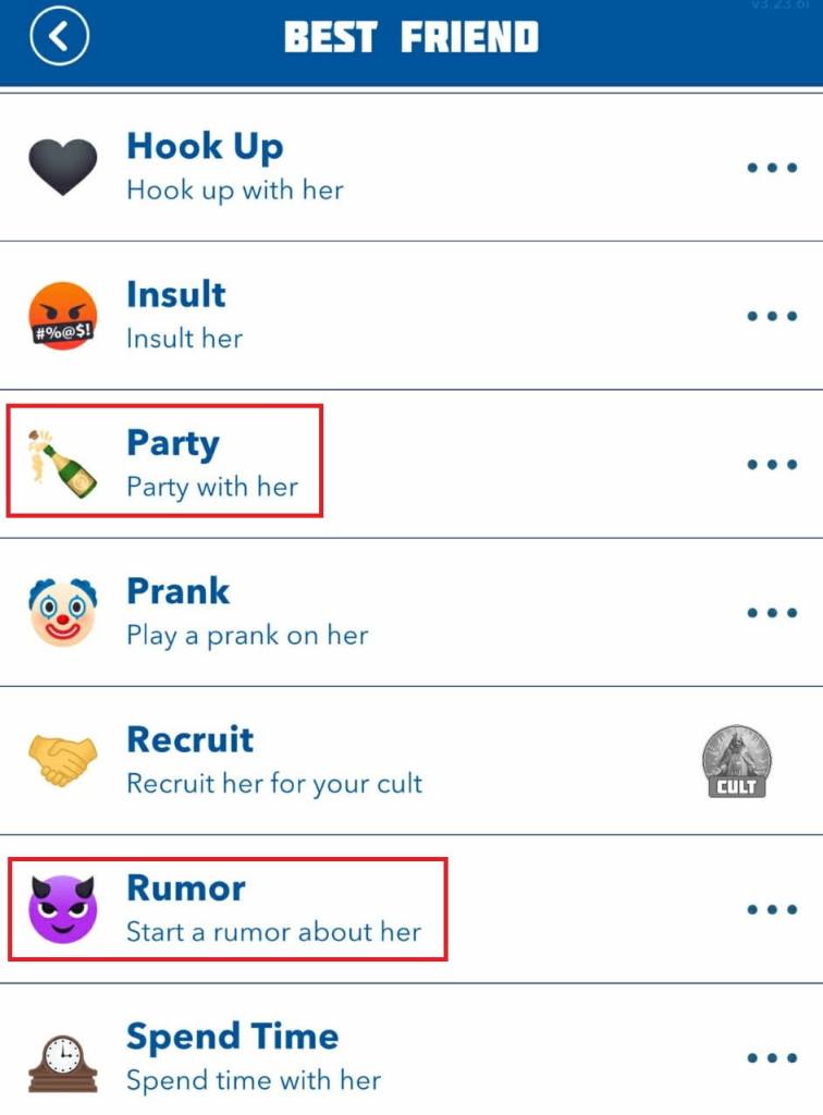 Party and rumor options in bitlife