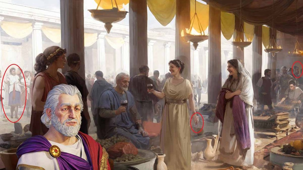 Several instances of potentially AI-generated mistakes in a loading screen in Anno 117: Pax Romana. 