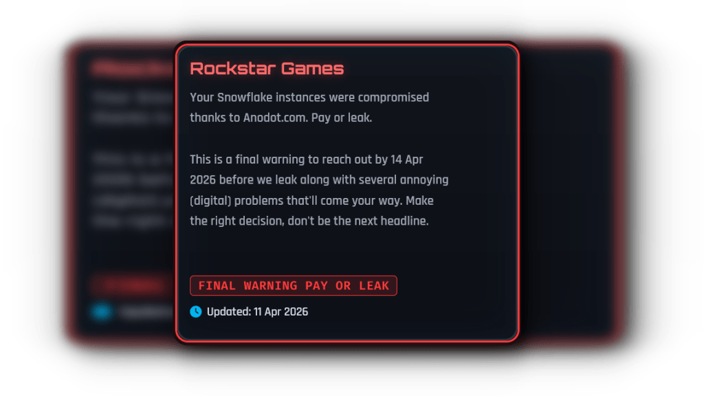 Rockstar Games ransom message. 