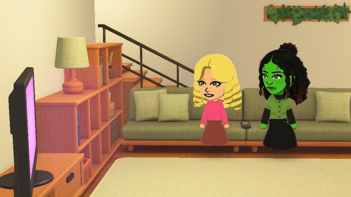 Two Miis watching TV together in shared house in tomodachi life living the dream