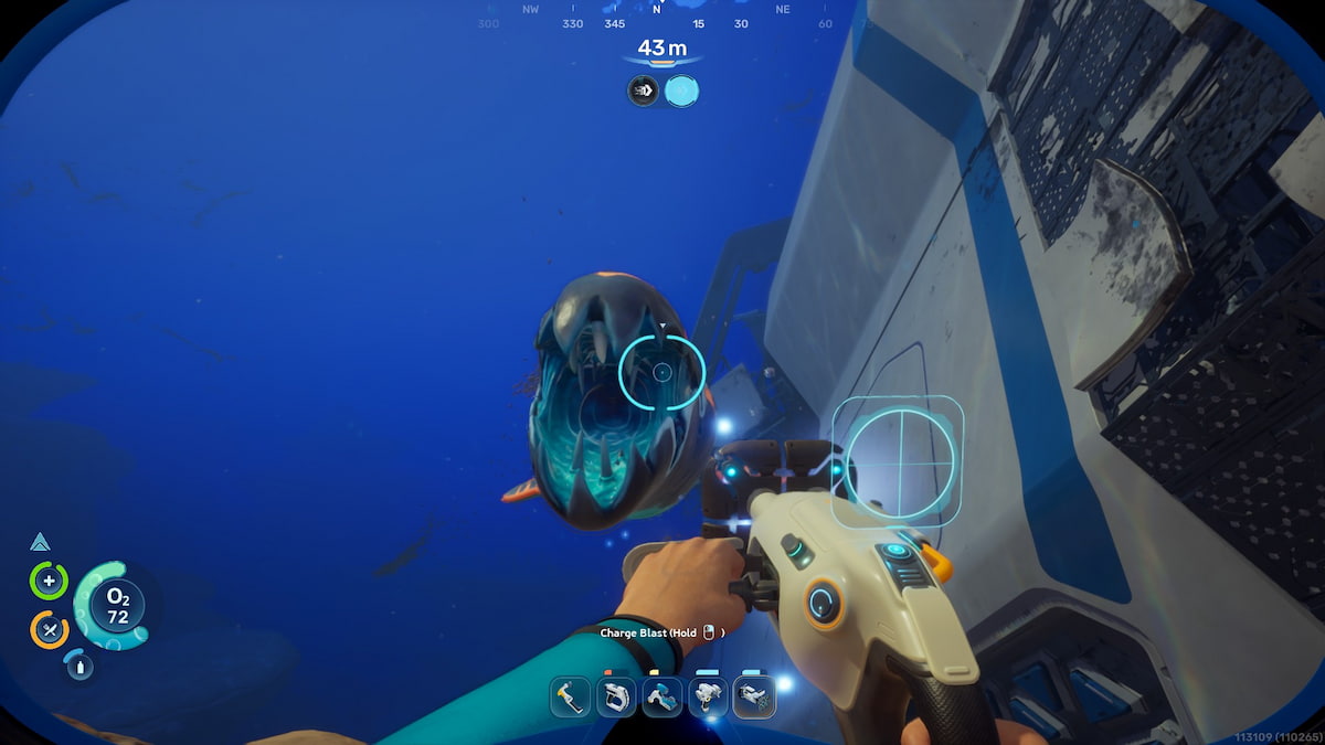 A player repels a Marrowbreach using the Sonic Resonator in Subnautica 2