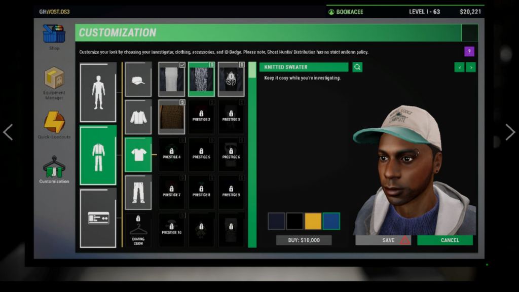 cosmetics page in phasmophobia