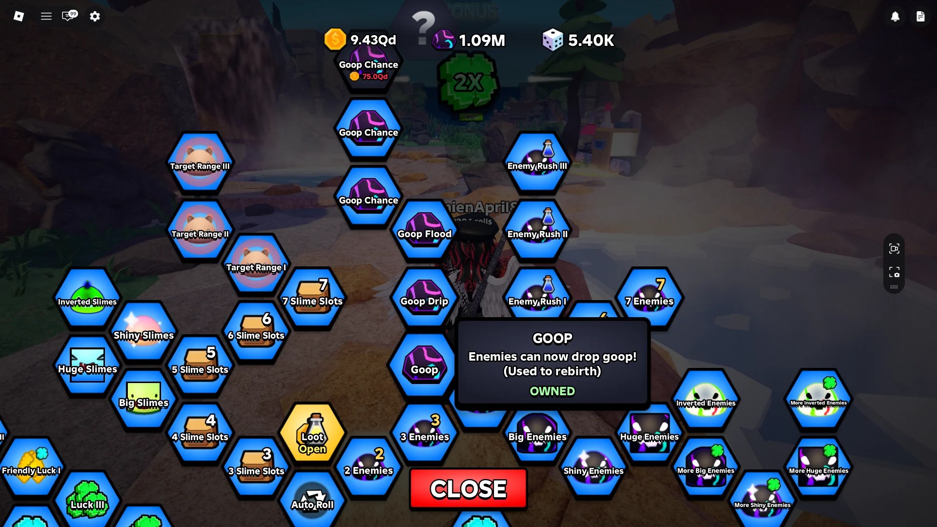 How to upgrade Goop drops in Slime RNG Roblox experience.