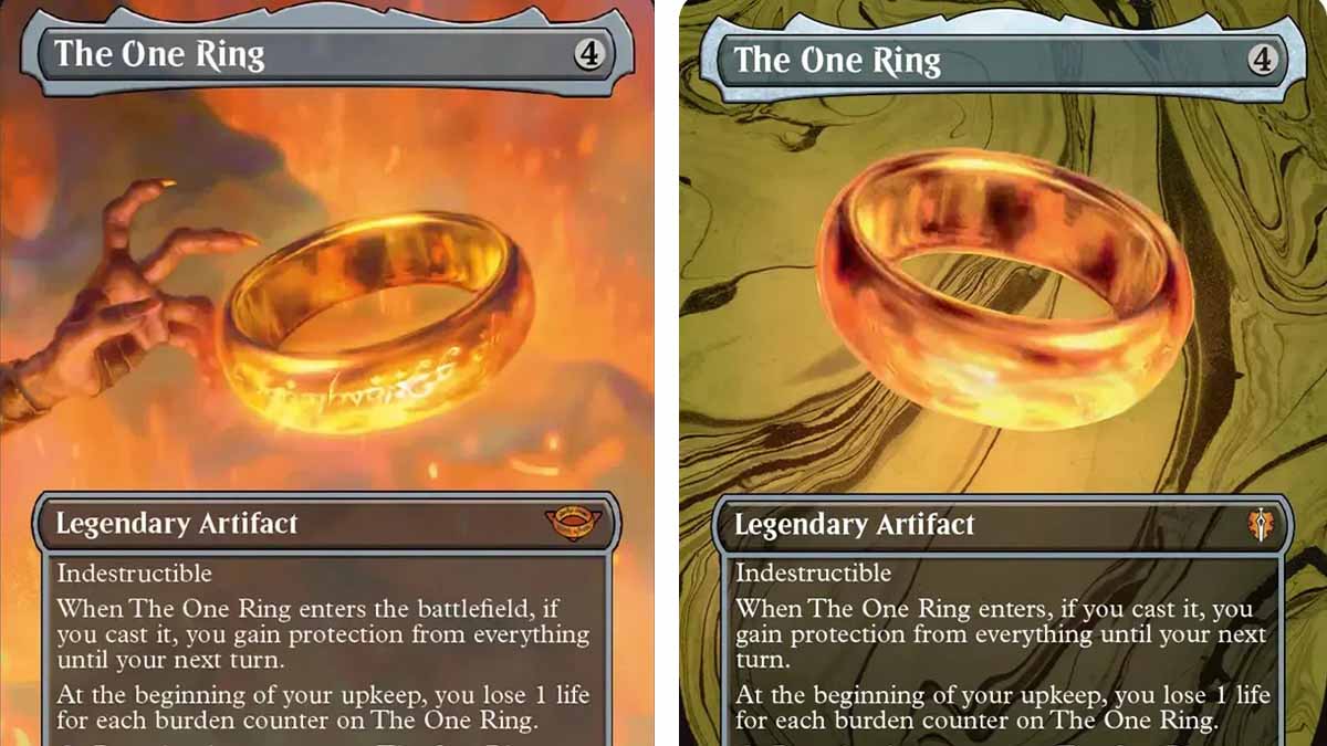 Comparison between the one ring in 2023's Lotr MTG crossover and the ripped off one from the Hobbit crossover from 2026