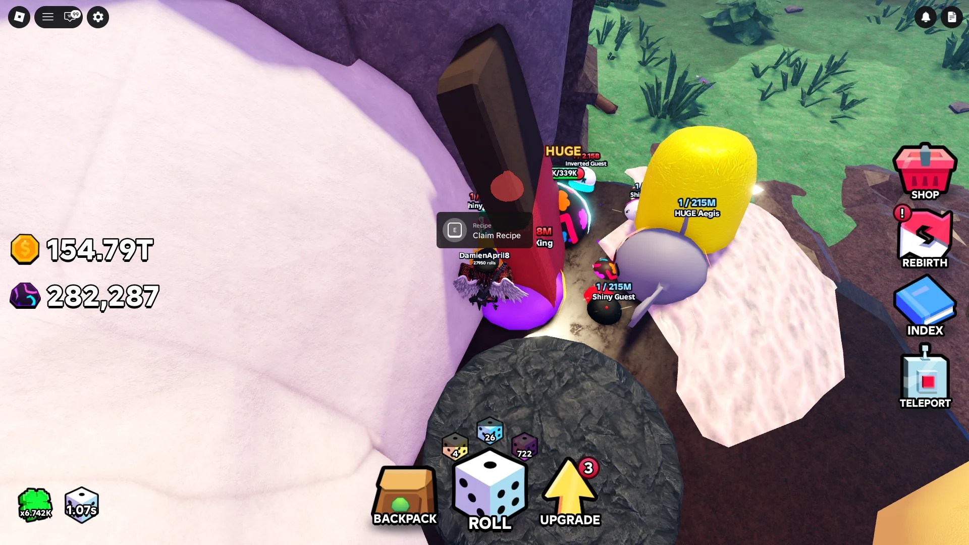 Location of the crafting recipe in the Candyland zone of Slime RNG Roblox experience.