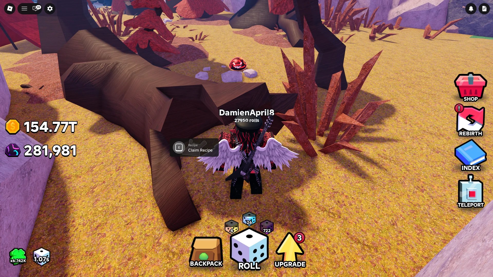 Location of the crafting recipe in the Redwood Forest zone of Slime RNG Roblox experience.